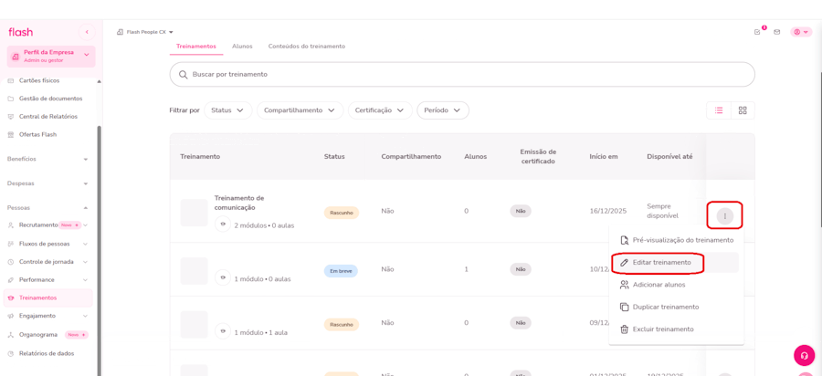 Gif com o passo a passo para associar avaliação em um treinamento