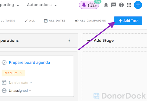 Add Task button Projects Board
