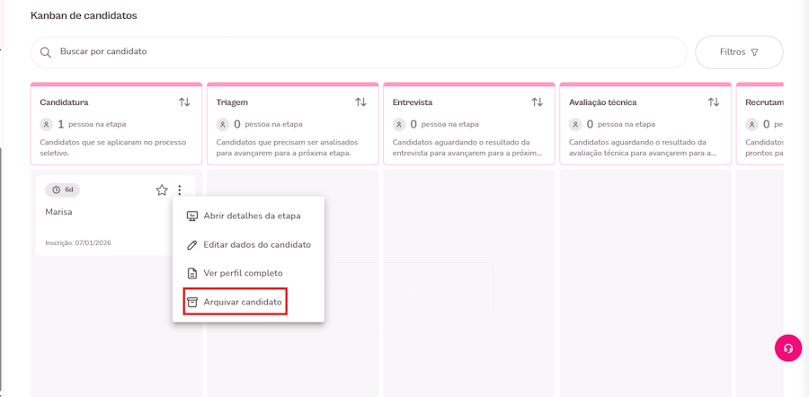 Gif com instruções para arquivar candidato não adequado