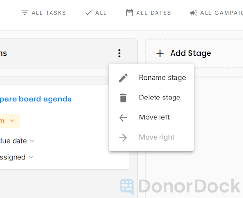 Stage Menu Options: Rename Stage, Delete Stage, Move Left, or Move Right