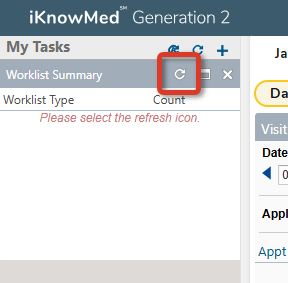The Worklist Summary My Tasks Widget with the Refresh icon highlighted - click to enlarge The Worklist Summary My Tasks Widget with the Refresh icon highlighted
