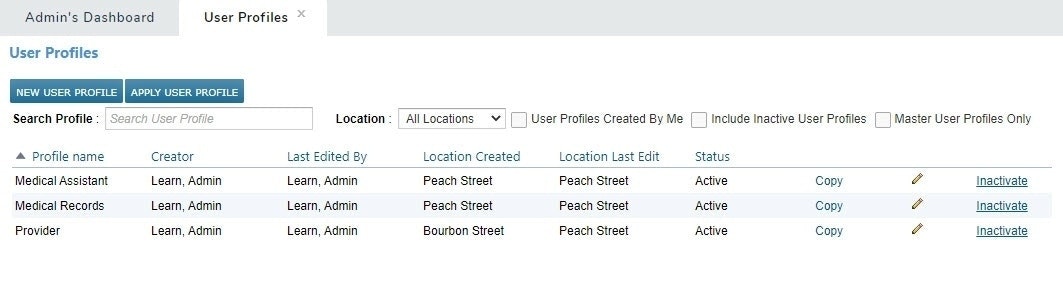 The User Profiles list - click to enlarge The User Profiles list
