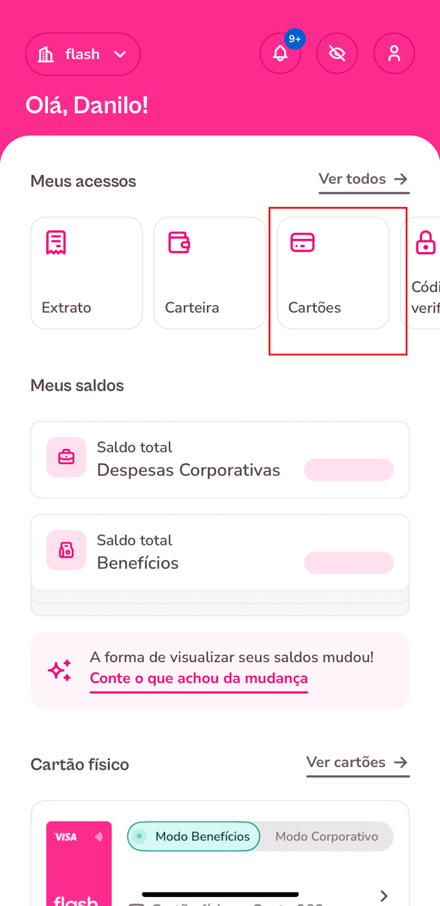 GIF com orientações de como ver o número de cartão ativo