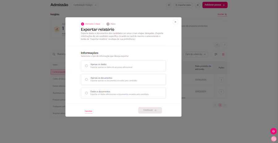 Gif com as telas para exportação de informações no menu de admissão
