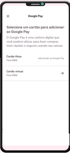 imagem destaque com opções de cartão com qual deseja adicionar entre o fisico e virtual