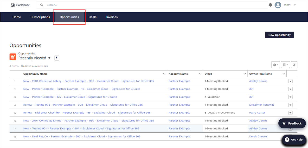Image shows the Opportunities tab - click to enlarge Image shows the Opportunities tab