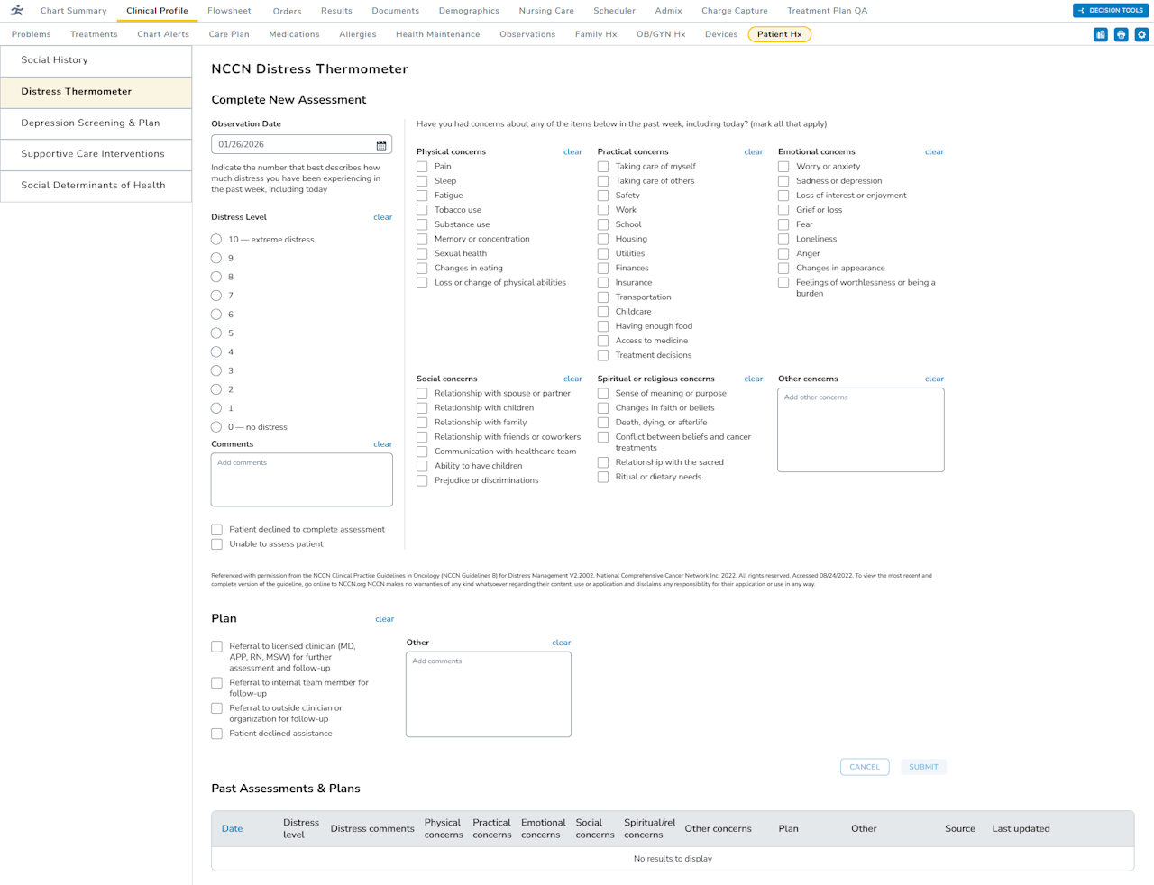 The Clinical Profile > Patient Hx > Distress Thermometer tool - click to enlarge The Clinical Profile > Patient Hx > Distress Thermometer tool