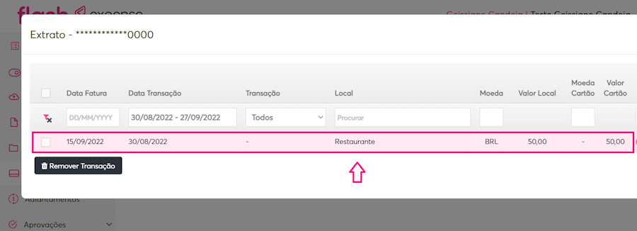 imagem de uma despesa exemplo criada