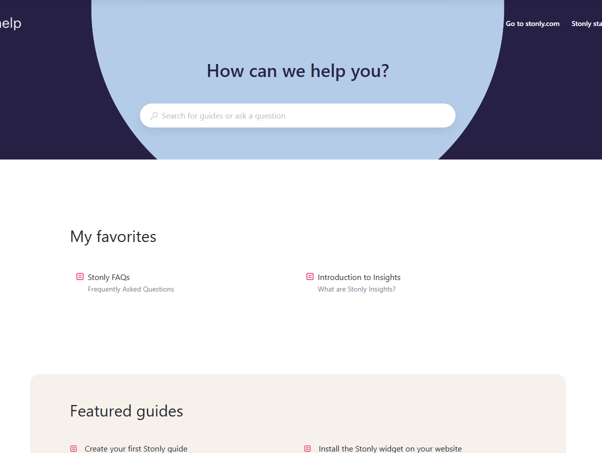 Knowledge base home page with Favorites enabled. - click to enlarge Knowledge base home page with Favorites enabled.
