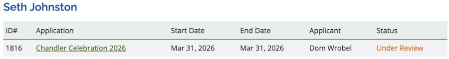 The section for Seth Johnston, one of the reviewers in the group, showing that the application has now been assigned to them.