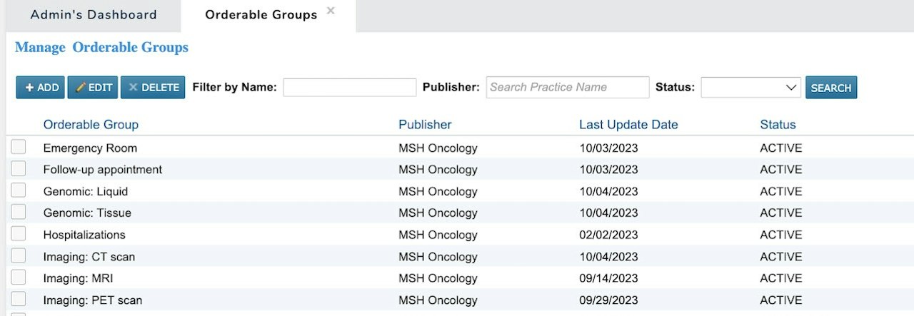 The Orderable Groups list - click to enlarge The Orderable Groups list