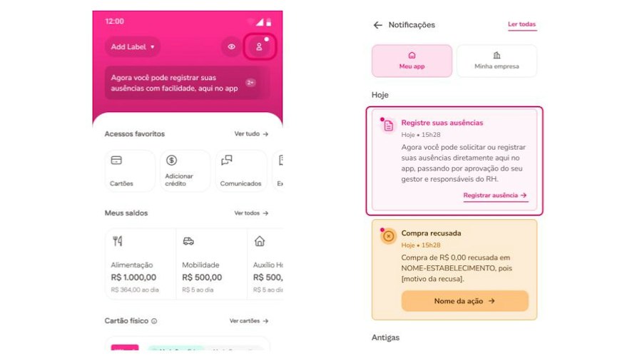 imagem exemplo da tela de notificações do app para acompanhamento das ausências