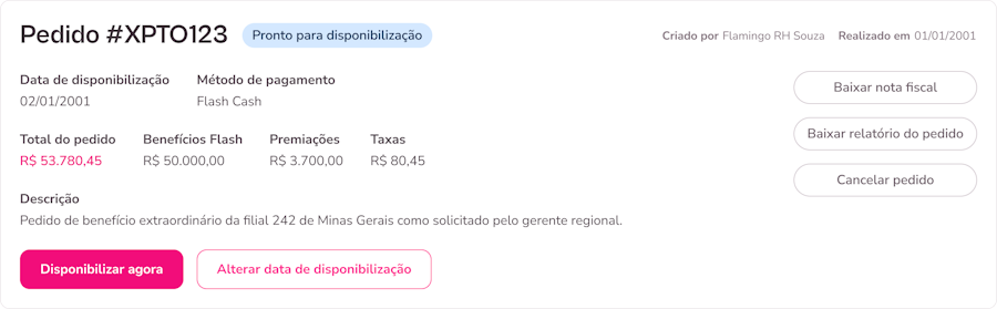Adiantamento de pedido especifico. Fase 1, 2 e 3