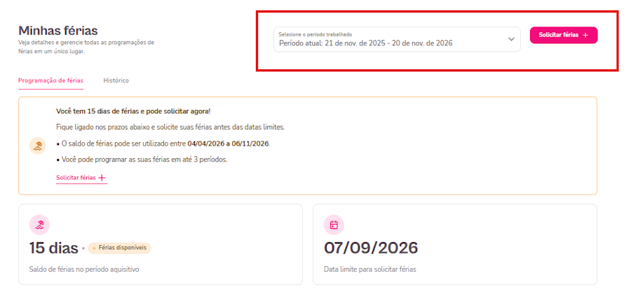 imagem exemplo para solicitar férias via plataforma