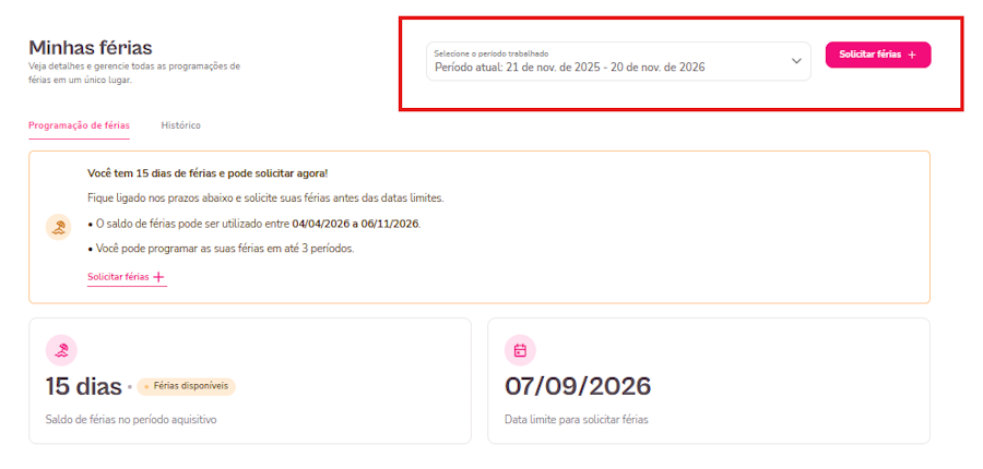 imagem exemplo para solicitar férias via plataforma
