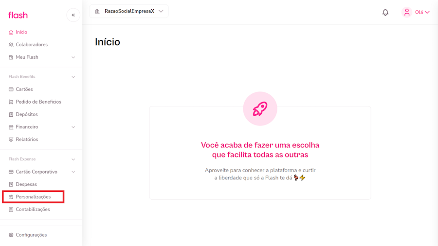 imagem da plataforma com foco no botão personalizações