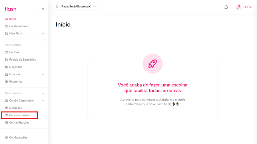 imagem da plataforma com foco no botão personalizações