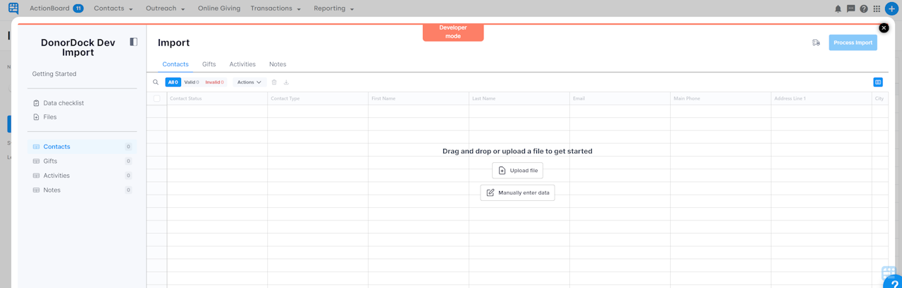 IMPORT POP UP TO UPLOAD OR ENTER DATA - click to enlarge IMPORT POP UP TO UPLOAD OR ENTER DATA