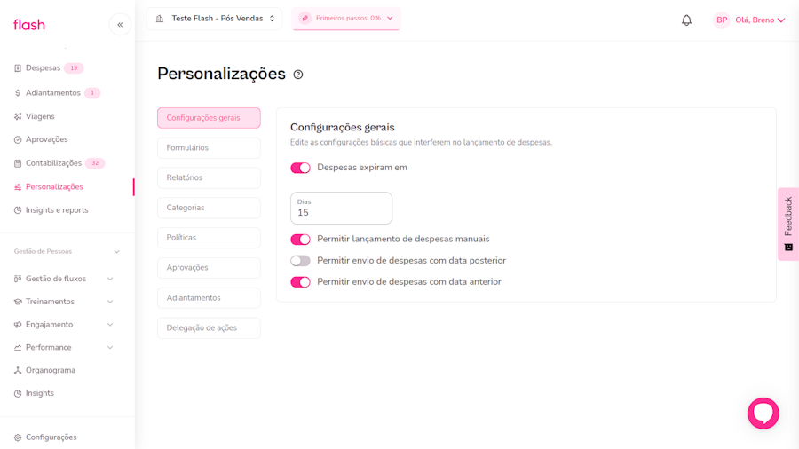 imagem da plataforma para o menu de personalizações
