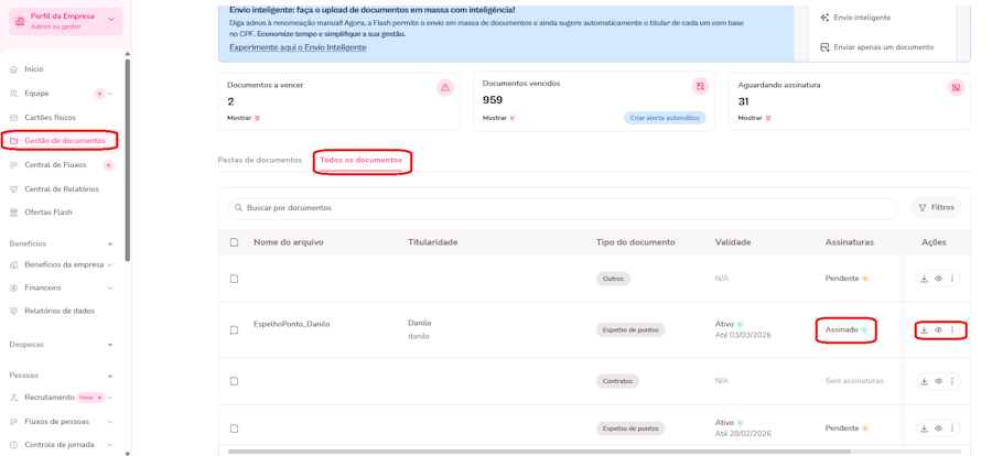 imagem com destaque para opção de baixar espelho de ponto assinado.