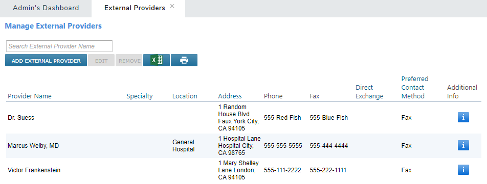 The External Providers list - click to enlarge The External Providers list