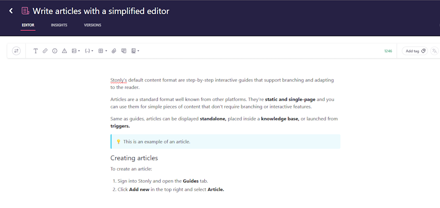 Éditeur de contenu pour articles.