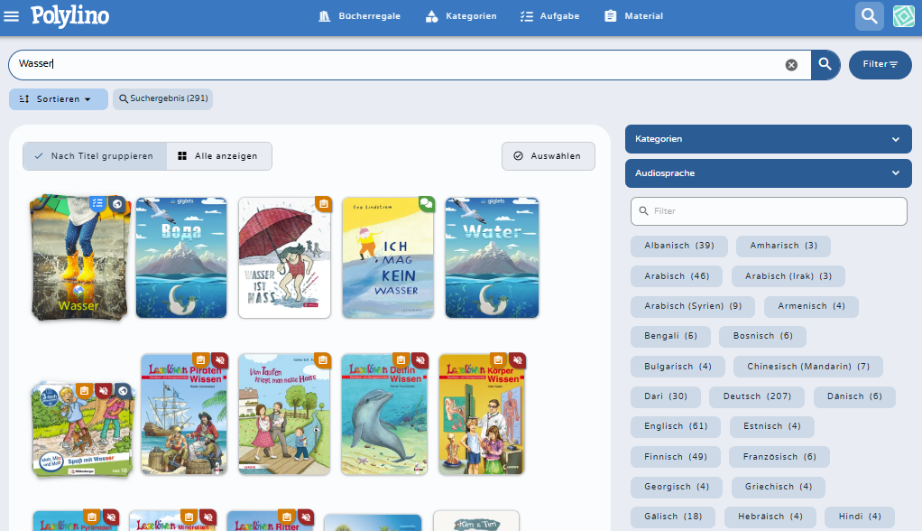 Suche nach dem Wort "Wasser". - klicken Sie zum Vergrößern Suche nach dem Wort "Wasser".