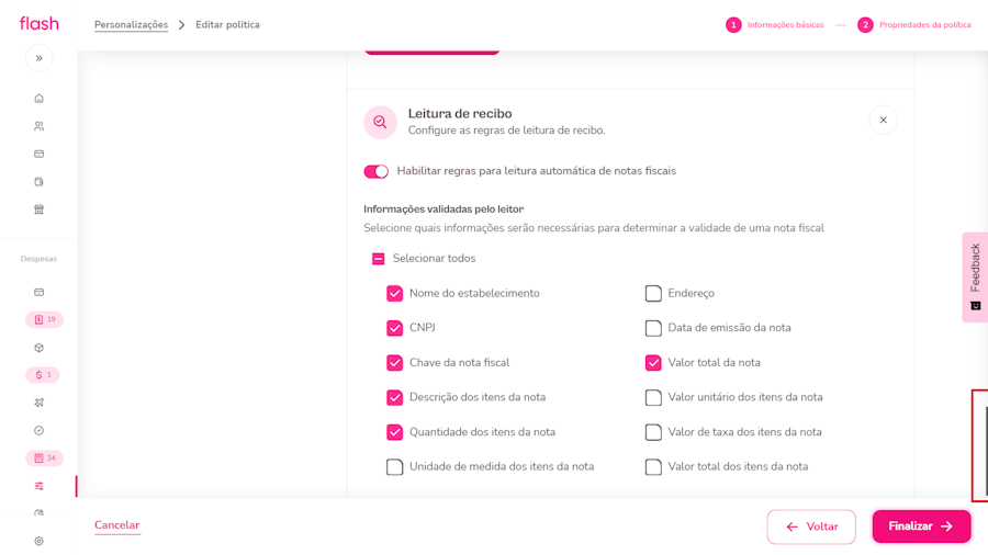 imagem com alternativas de configuração de política exemplo