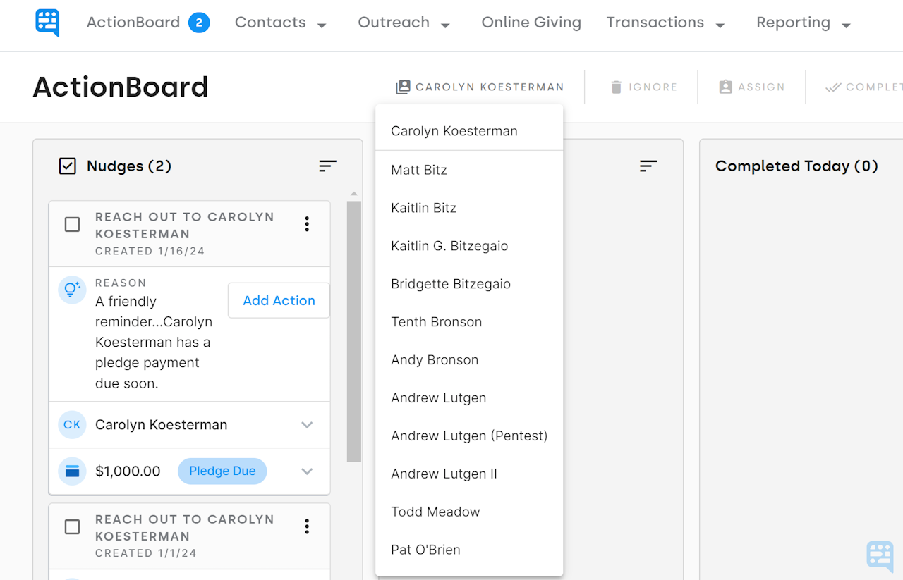 ACTIONBOARD SHOWING OPTION TO VIEW OTHER TEAM MEMBERS ACTIONBOARDS - click to enlarge ACTIONBOARD SHOWING OPTION TO VIEW OTHER TEAM MEMBERS ACTIONBOARDS