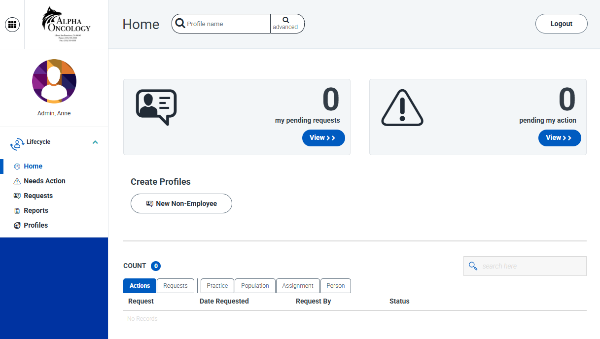The Non-Employee Management portal Home page - click to enlarge The Non-Employee Management portal Home page