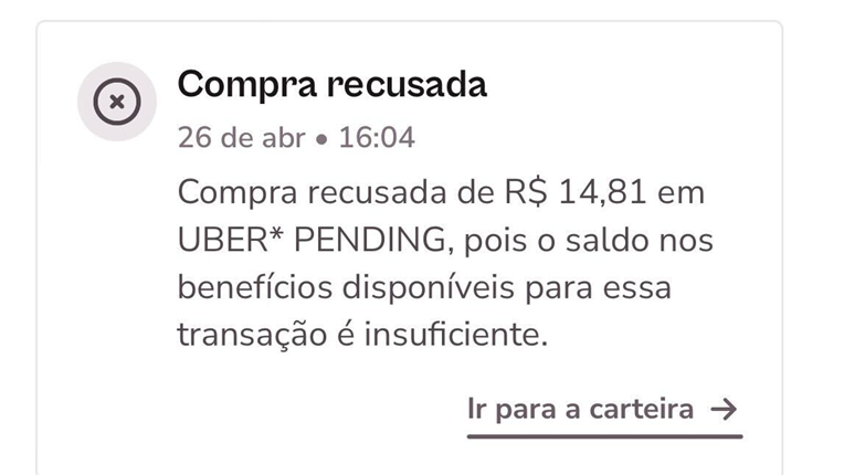 imagem com dados exemplo de transação negada por saldo insuficiente