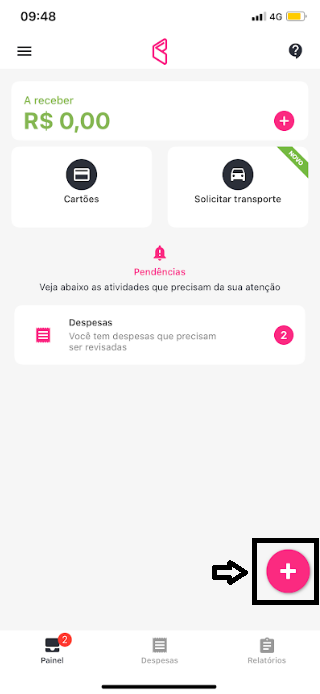 imagem do aplicativo com destaque para o botão de mais