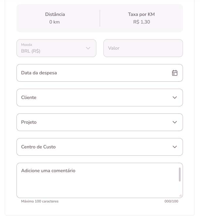 imagem do menu para lançar despesas sem dados preenchidos