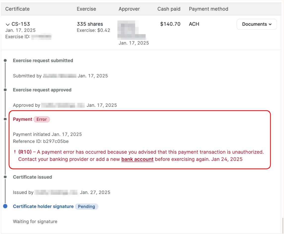 Errors represented in red require assistance from Carta Support - click to enlarge Errors represented in red require assistance from Carta Support