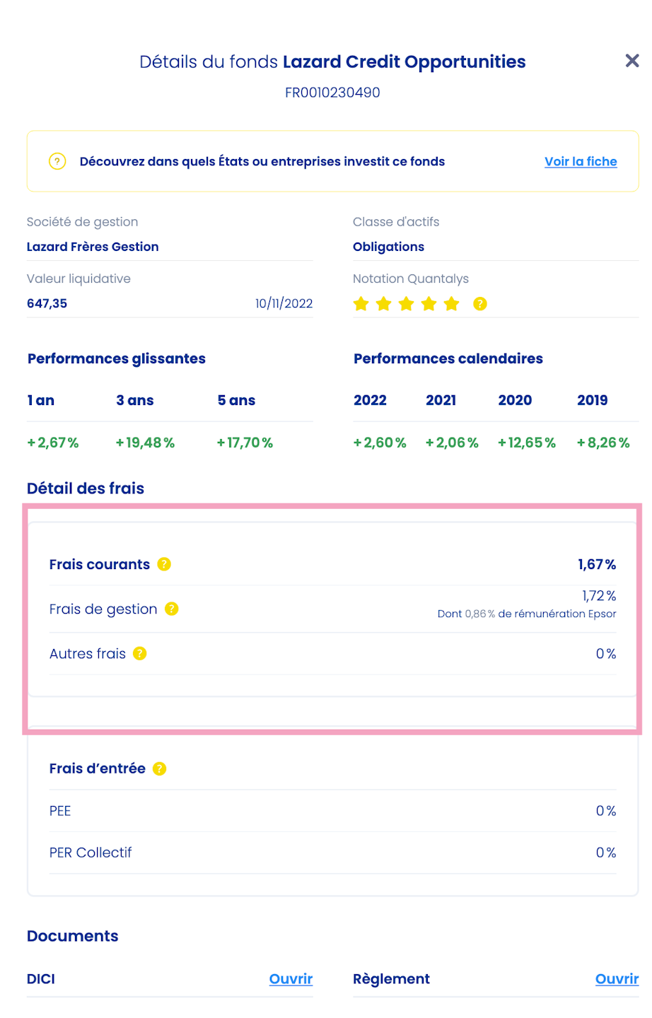 Transparence sur les frais de gestion d'un fonds - click to enlarge Transparence sur les frais de gestion d'un fonds