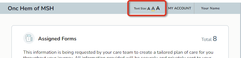 The Text Size toggle feature highlighted on the Menu Bar - click to enlarge The Text Size toggle feature highlighted on the Menu Bar