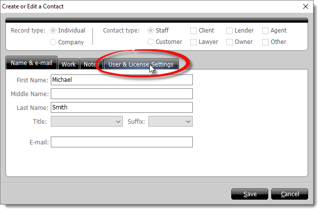 User & License Settings