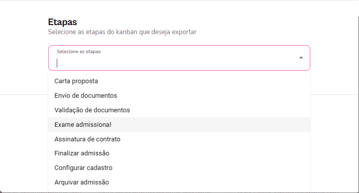 imagem das opções da plataforma no menu etapas