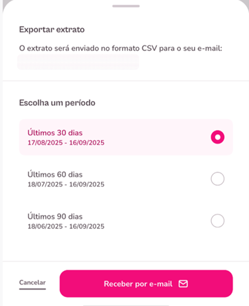 imagem do aplicativo na tela de extrato para enviar via e-mail