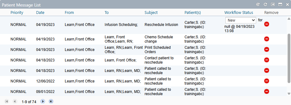 The Patient Message List Chart Summary widget - click to enlarge The Patient Message List Chart Summary widget
