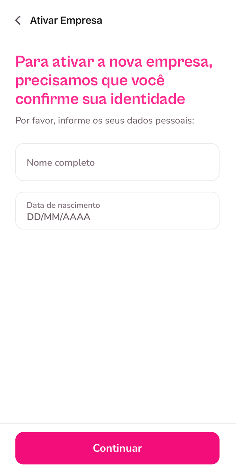 Imagem para ativar perfil de nova empresa via app.