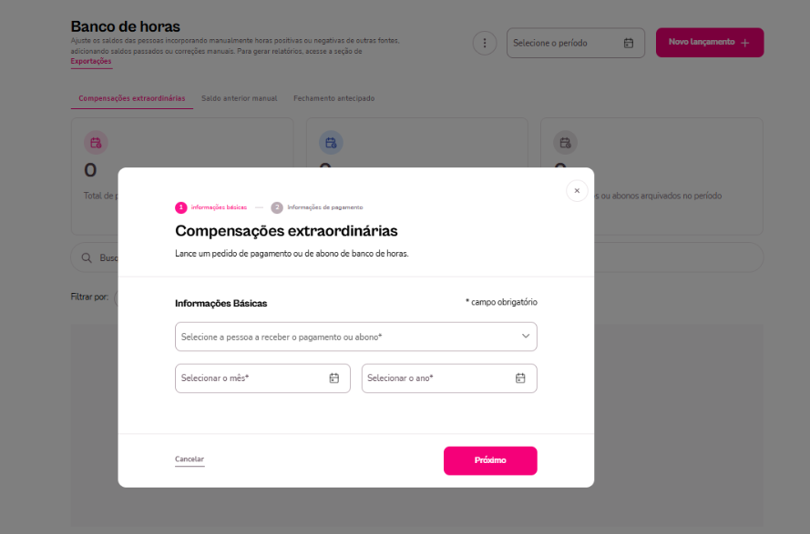Imagem do menu de compensação extraordinária.