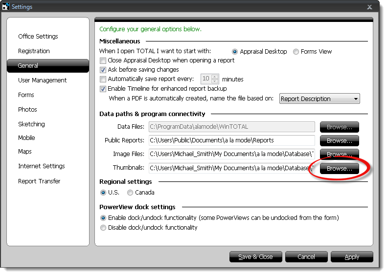 Browse for Thumbnails Data Path