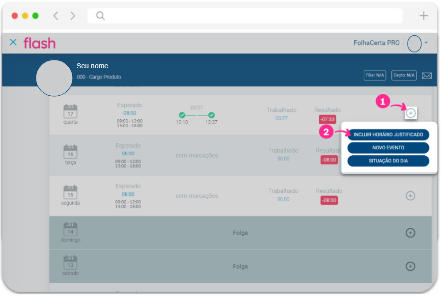 Imagem para marcar ponto manual a opção de incluir sinalizada
