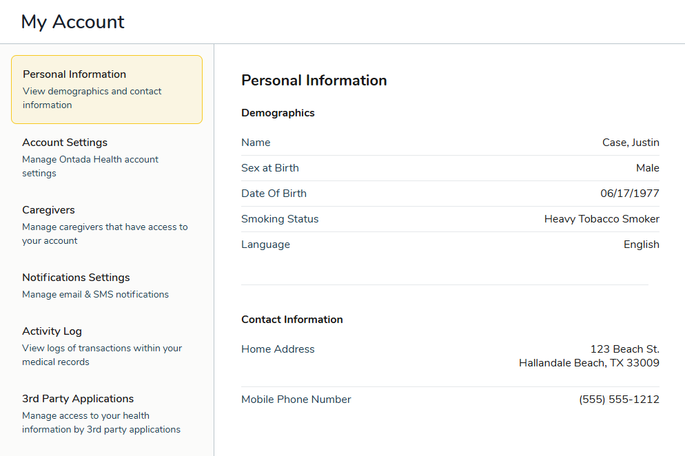 The My Account page - click to enlarge The My Account page