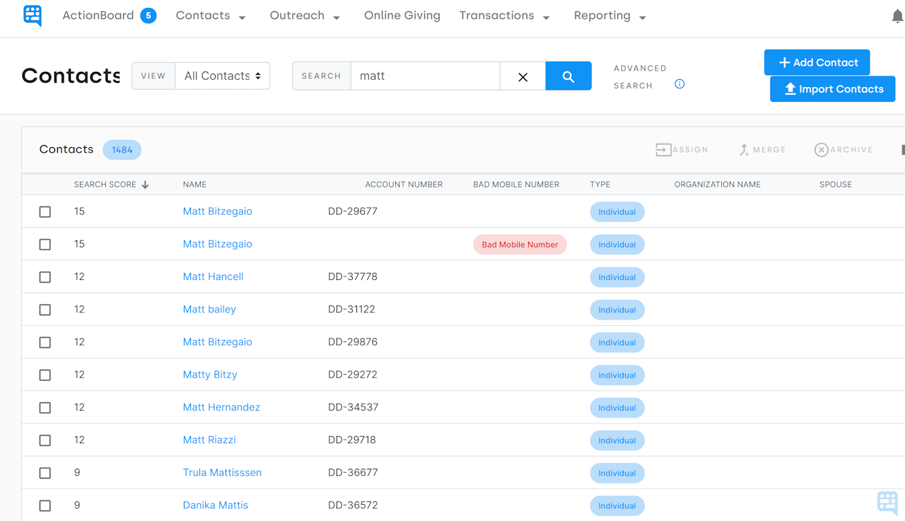 EXAMPLE CONTACT SEARCH SHOWING RANKED LISTING OF RESULTS - click to enlarge EXAMPLE CONTACT SEARCH SHOWING RANKED LISTING OF RESULTS