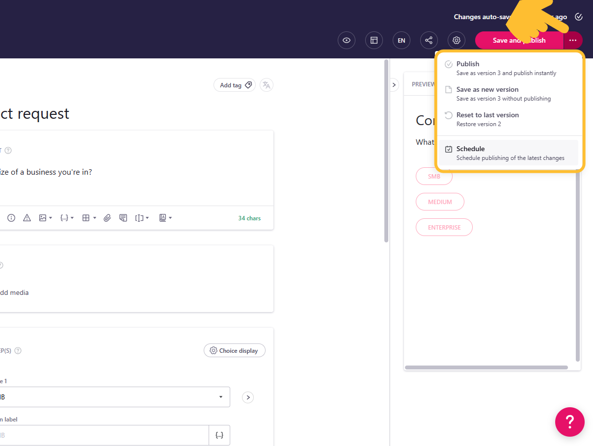 Publishing dropdown menu open - click to enlarge Publishing dropdown menu open