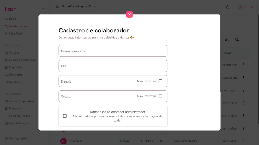 imagem do menu sem dados para cadastrar um colaborador