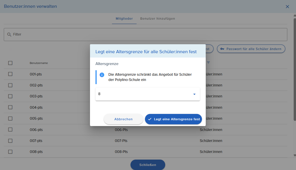 Altersgrenze in Gruppe festlegen. - klicken Sie zum Vergrößern Altersgrenze in Gruppe festlegen.