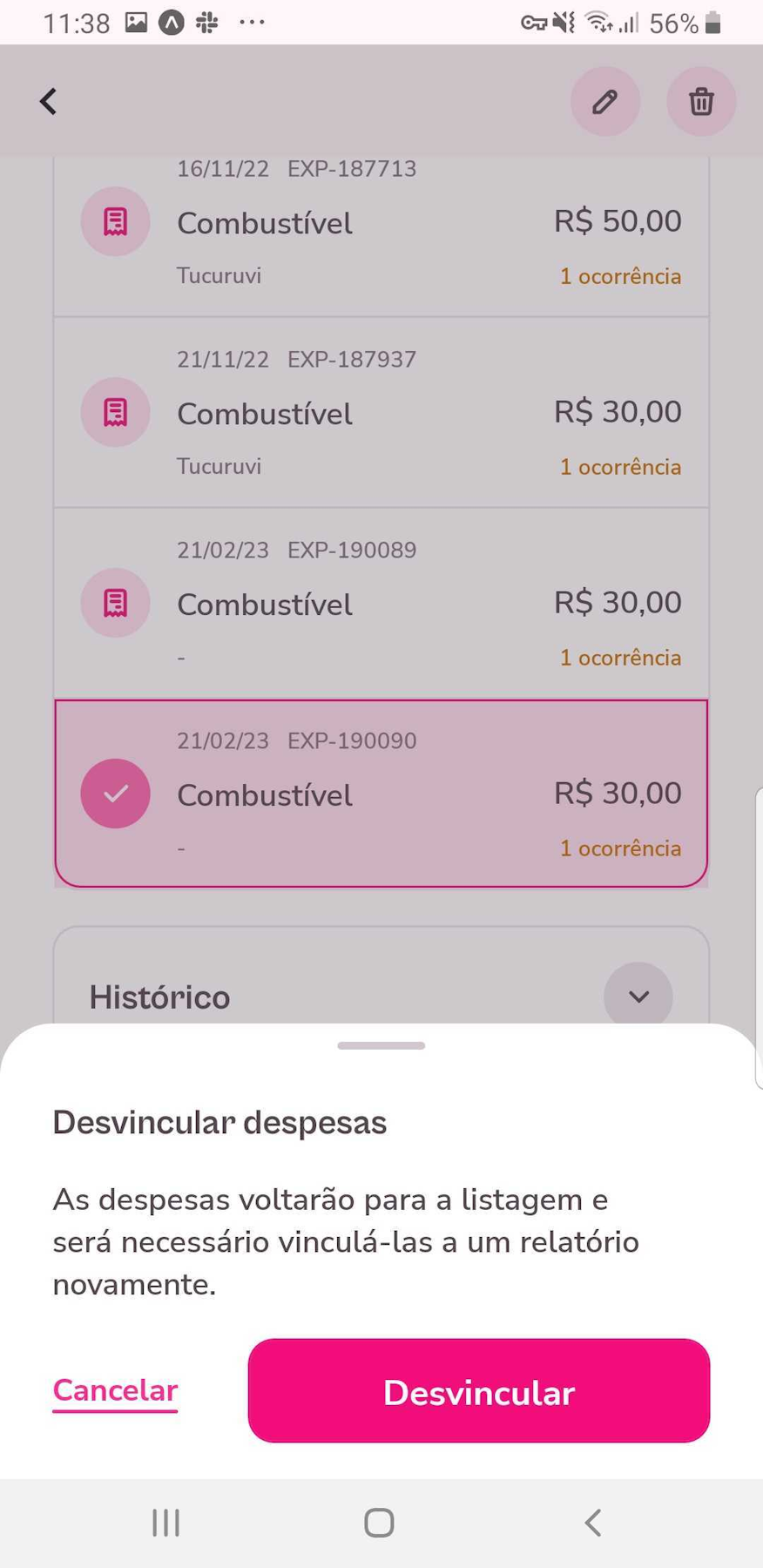 Sinalização de potencial duplicidade na despesa. Como arrumar via aplicativo. Tela de exclusão 2